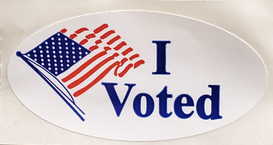 Photo of an "I Voted" sticker.