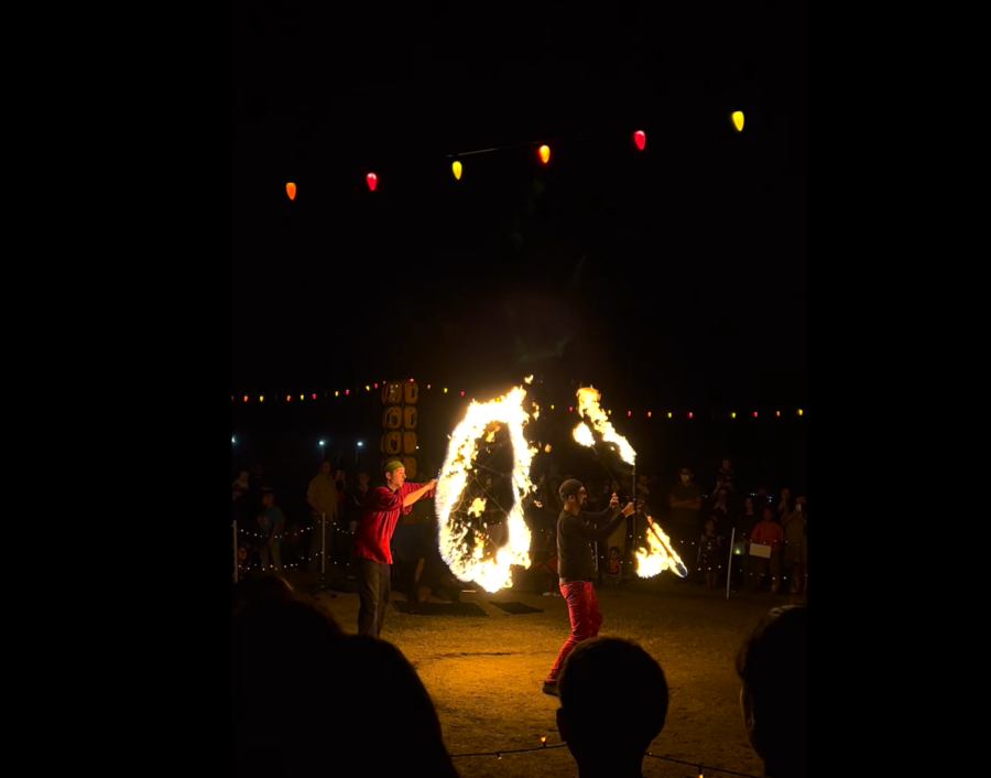 Fire artists entertain the crowds at Pumpkin Nights in Dallas.
