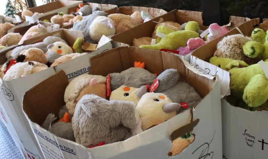 Stuffed toys await distribution at Mission Arlington's Christmas Store.