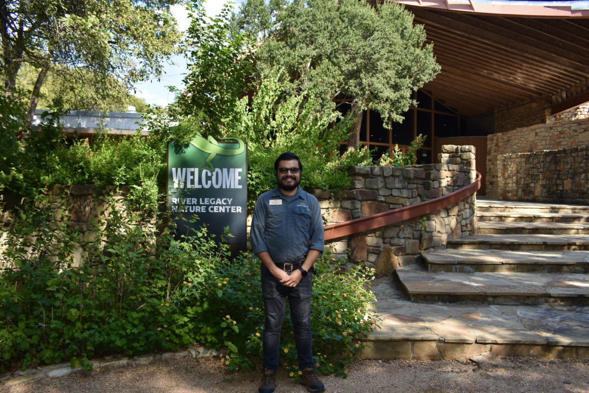 Jorge Garcia, a naturalist, stands in front of the River Legacy Nature Center in Arlington, Texas, on Tuesday, Sep. 26, 2023.