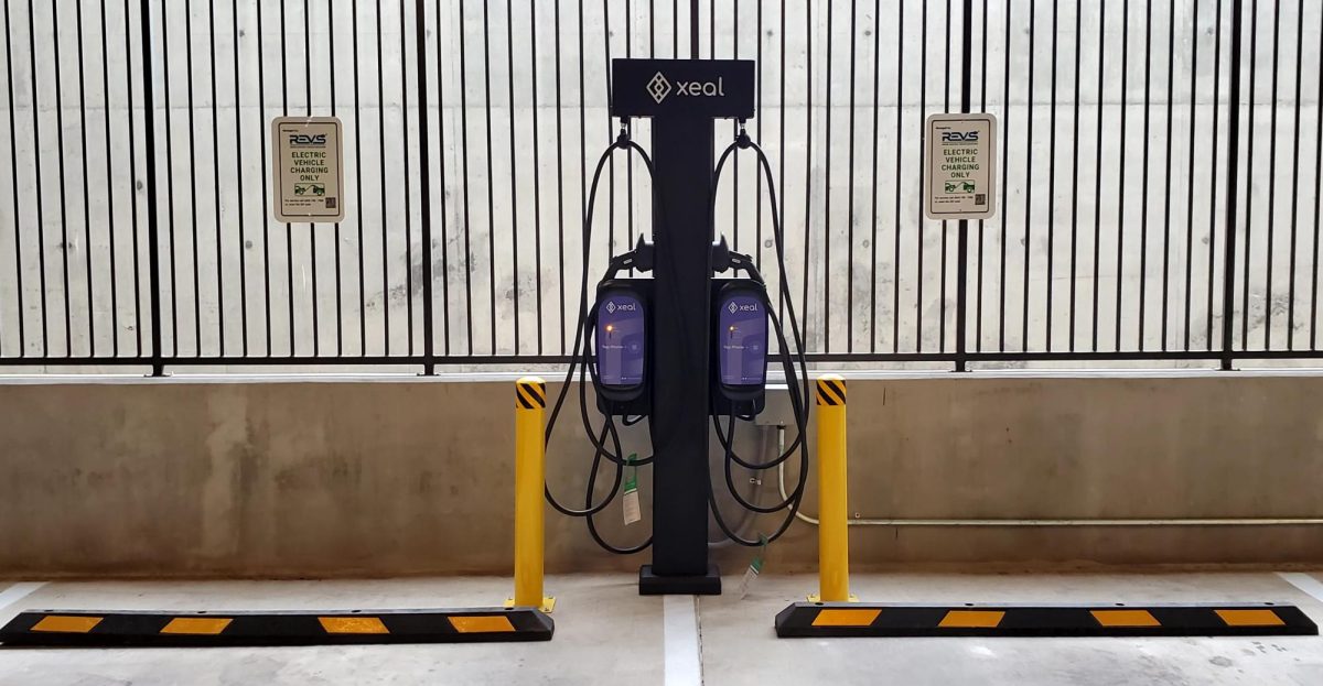 Electric chargers are becoming more ubiquitous throughout the Dallas-Fort Worth Metroplex. This charging station is located in a Metroplex apartment complex garage.