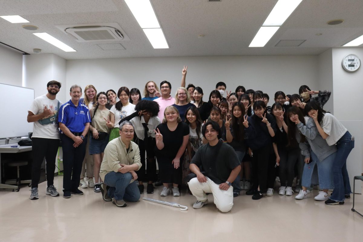 UTA students visiting with students at Tokyo Eisei Gakuen.