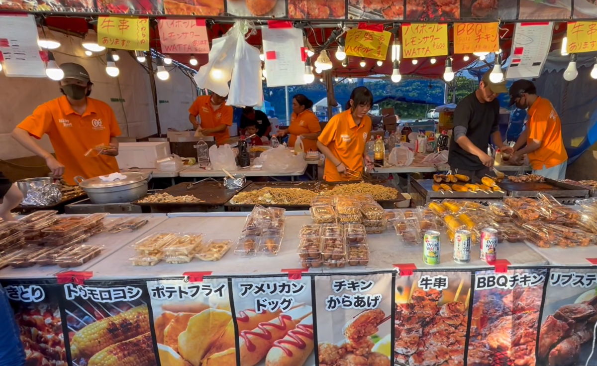 Like festivals in the United States, summer festivals in Japan offer many food offerings. Unlike festivals in the U.S., Japanese festivals feature food like takoyaki, a fried octopus dish, and okonomiyaki, a savory pancake dish.