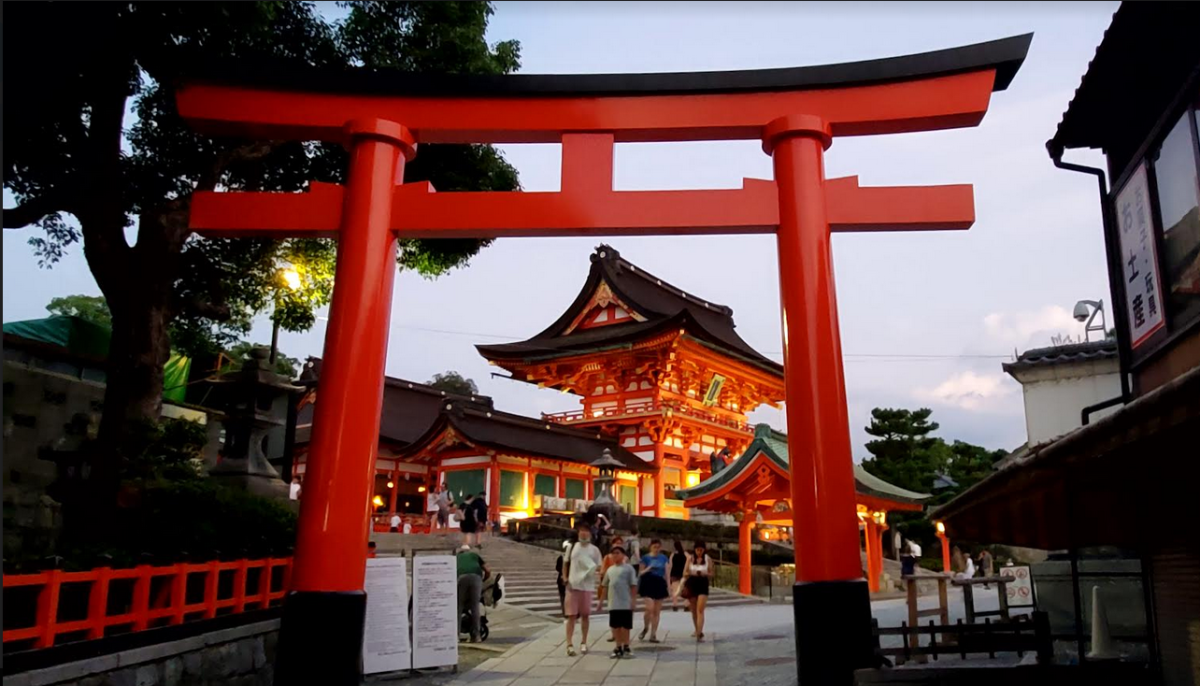 The Fushimi Inari Shrine, a major Shinto shrine in Kyoto, Japan, is known for its thousands of vermilion torii gates.