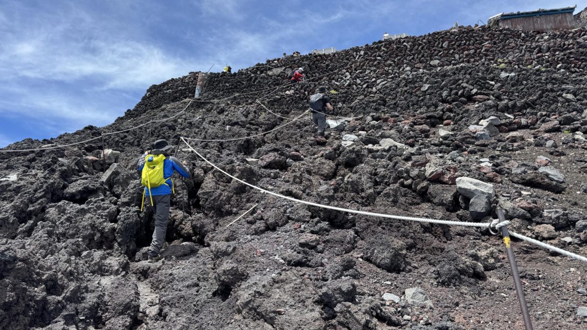 Mount Fuji saves some of its steepest climbs leading up to the summit.