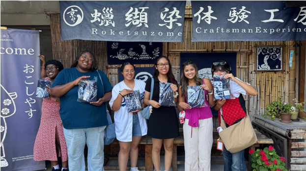 The writer, fourth from left, initially felt uncomfortable trying an ancient art technique. But she left with a newfound appreciation of Japanese art history. Pictured from left to right are: Lisa Akindayomi, Haylee Jenkins, Xitlalic Valles, Manhoisiam Tungnung, Chanel Lee and Karissa Chagoya. 